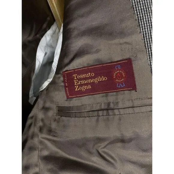 Ermenegildo Zegna Tessuto Mens Wool Three Button Sport‎ Coat Brown White 50